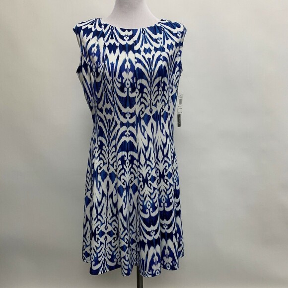 Zarr Collection Women's Dress 14 White Blue Multicolor Sleeveless NWT - Picture 1 of 7